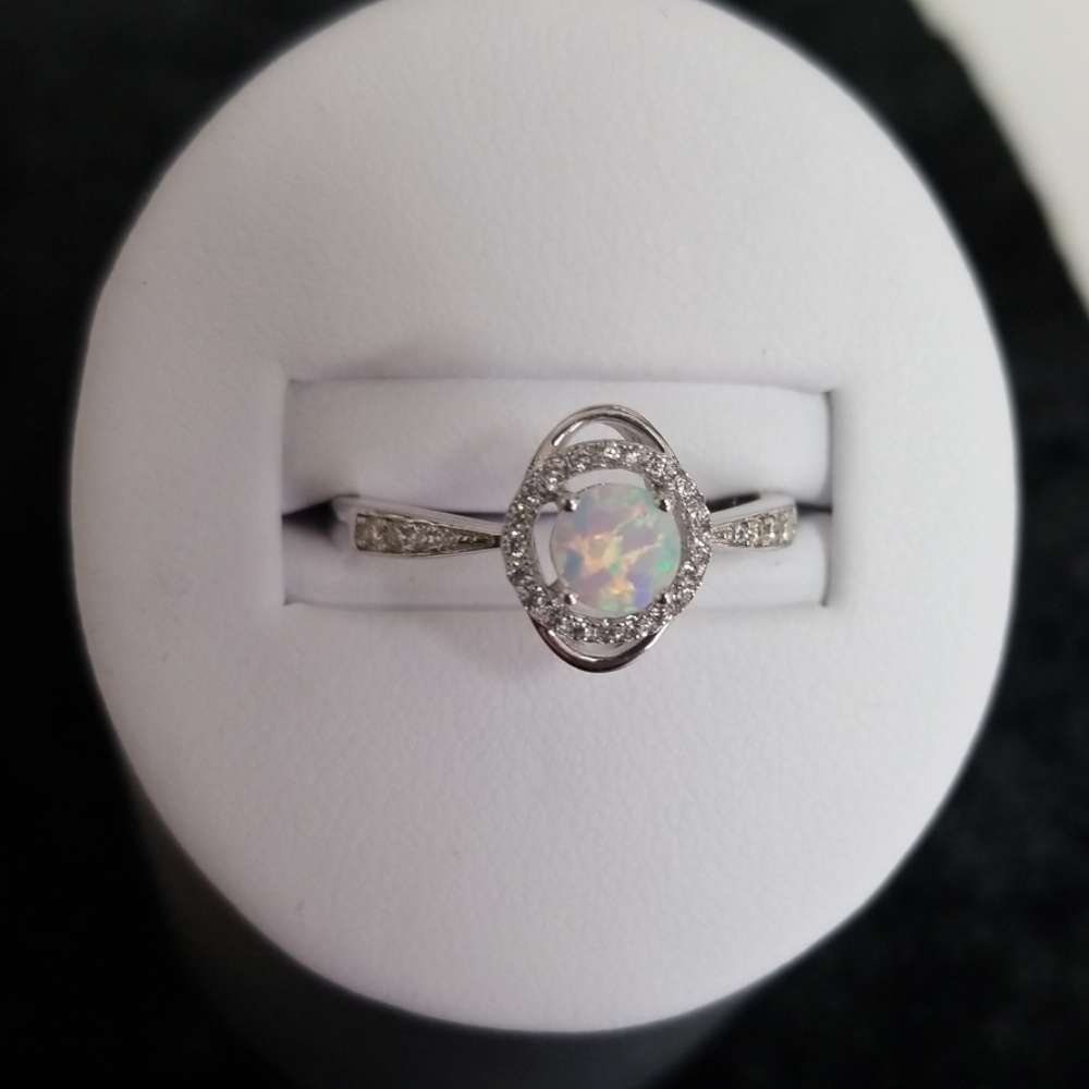 Sterling Silver Opal & CZ ring